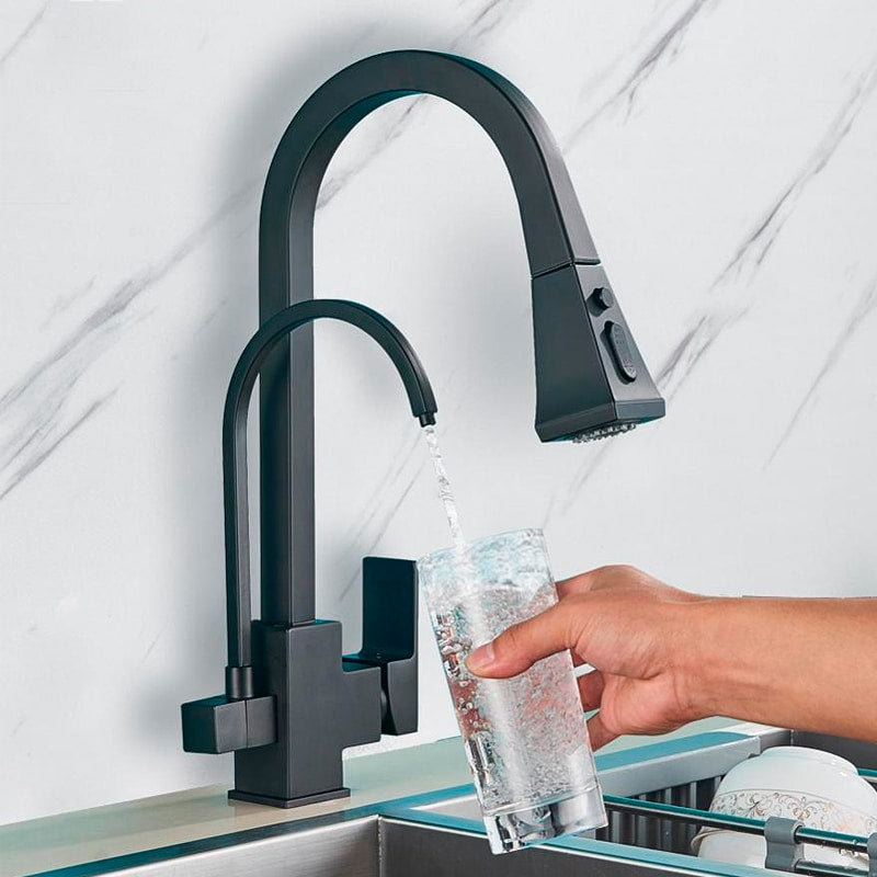 Baterie 3 cai AQUAROO, SUS 304, pentru filtru apa, seria Highline, Black – FN-77040B-3