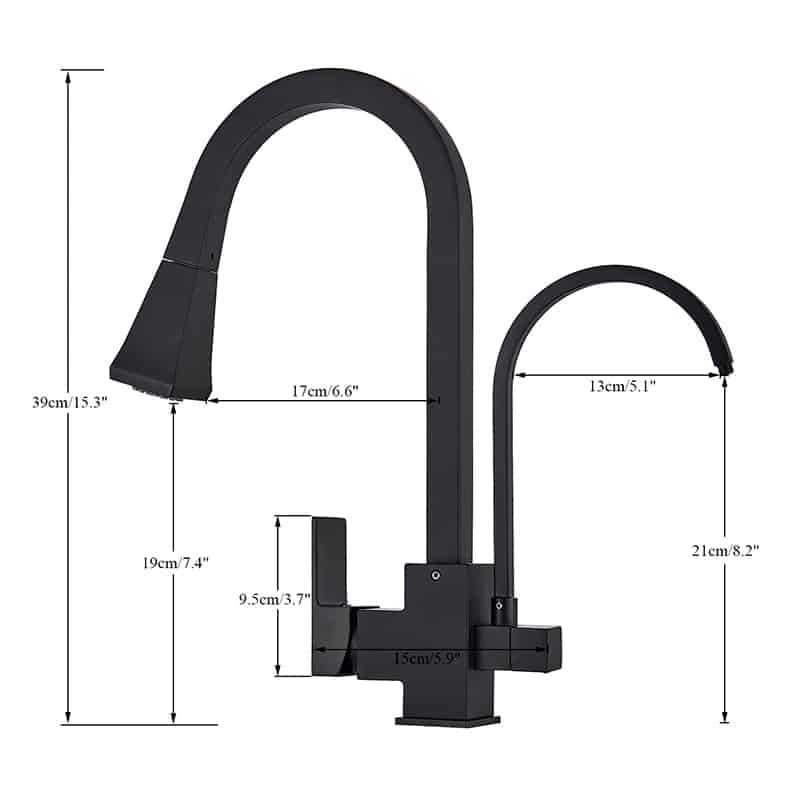 Baterie 3 cai AQUAROO, SUS 304, pentru filtru apa, seria Highline, Black – FN-77040B-6