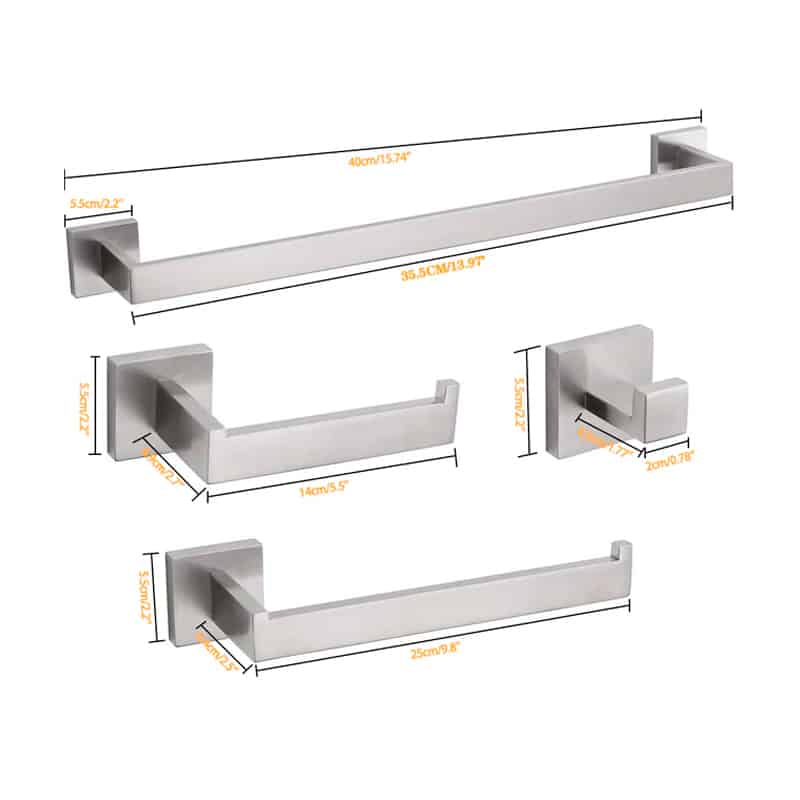 Accesorii baie 4 componente AQUAROO, SUS 304, seria Square, Nichel Periat – 1