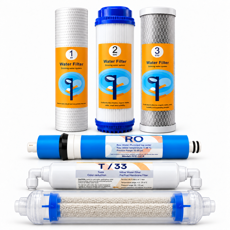 Set 6 cartușe AQUAROO pentru osmoză inversă, 75 GPD, deionizare