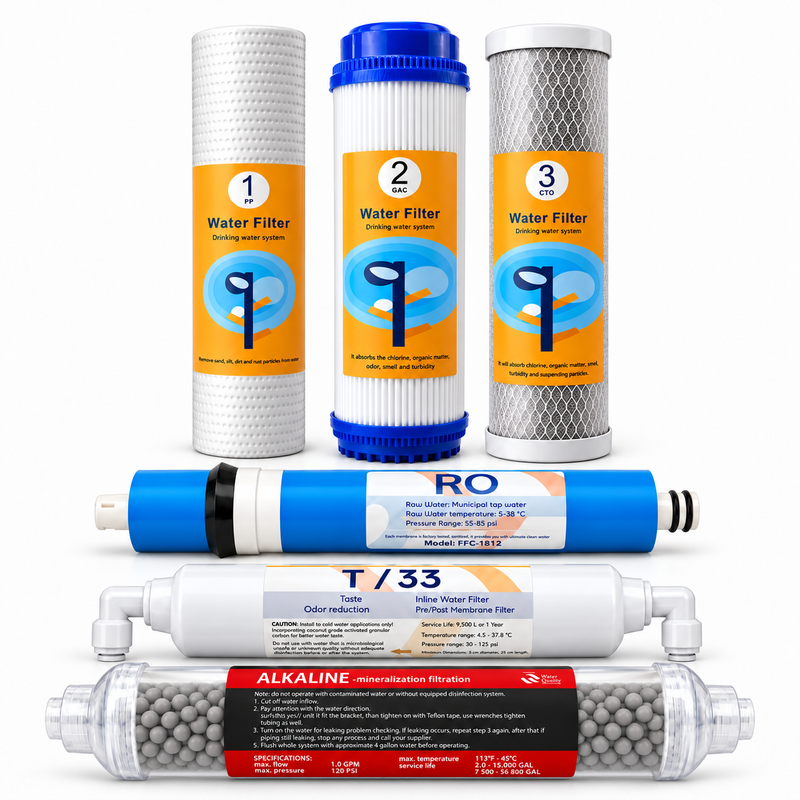 Set 6 cartușe AQUAROO pentru osmoză inversă, 75 GPD, mineralizare și alcalinizare