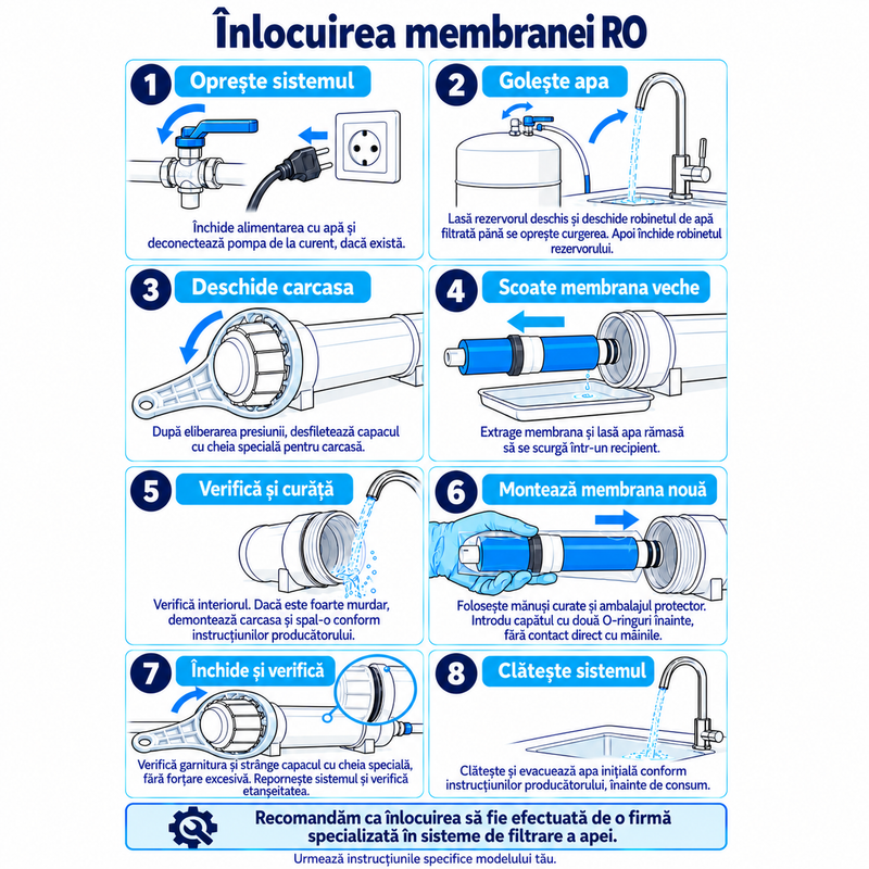 Set 5 cartușe AQUAROO, membrană RO 50 GPD, postcarbon și deionizare, treptele 4-6, pentru 2 ani de utilizare