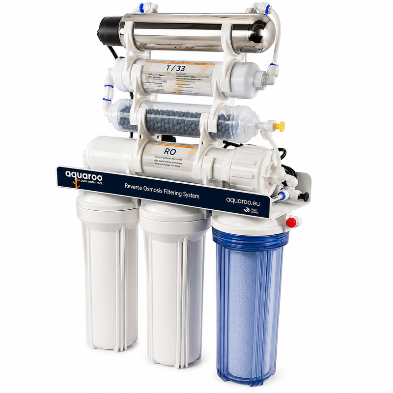 Osmoză inversă cu 7 trepte ARO1-6A/U/75-7SAZ-UV, filtru alcalin PH+, UV și rezervor