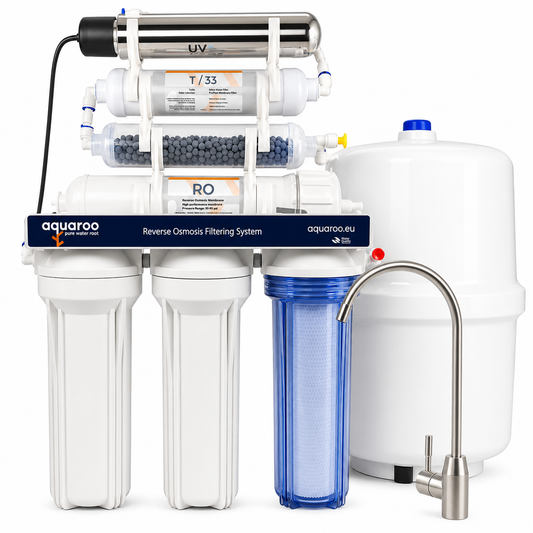 Osmoză inversă cu 7 trepte ARO1-6A/U/75-7SAZ-UV, filtru alcalin PH+, UV și rezervor