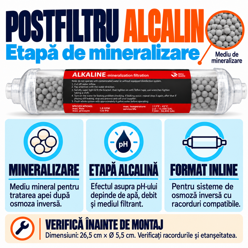 Set 6 cartușe AQUAROO pentru osmoză inversă, 75 GPD, mineralizare și alcalinizare
