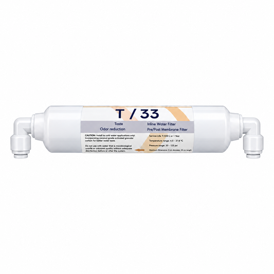 Postfiltru cu carbon activ din coajă de cocos, racord rapid 1/4″, pentru osmoză inversă, microfiltrare și ultrafiltrare