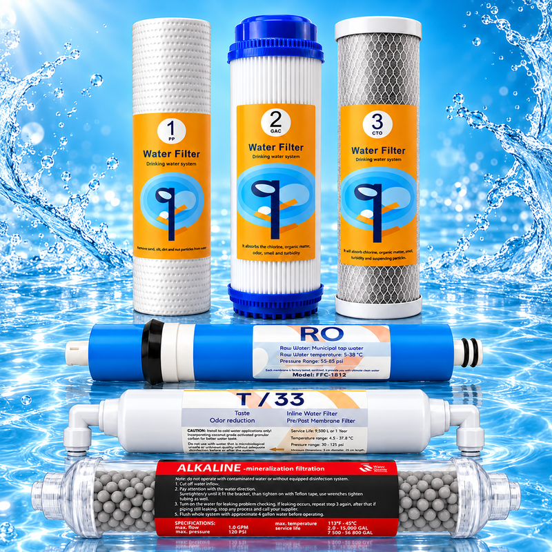 Set 6 cartușe AQUAROO pentru osmoză inversă, 75 GPD, mineralizare și alcalinizare