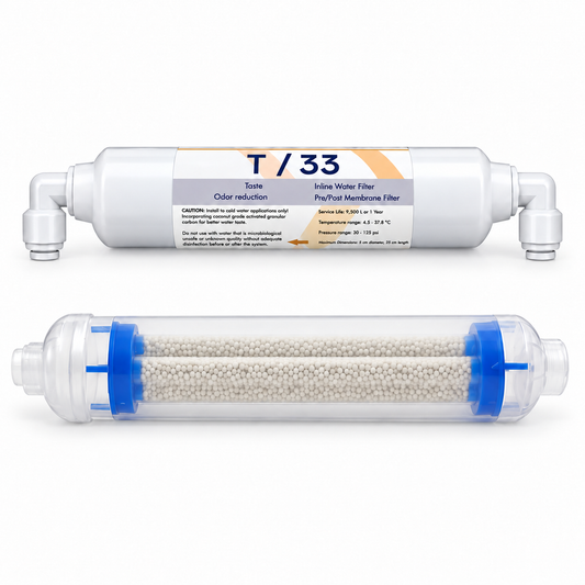 Set 2 cartușe inline AQUAROO, postcarbon activ și deionizare